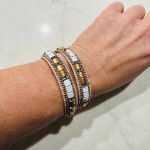 Stella & Dot Cady Beige leather wrap bracelet Worn once